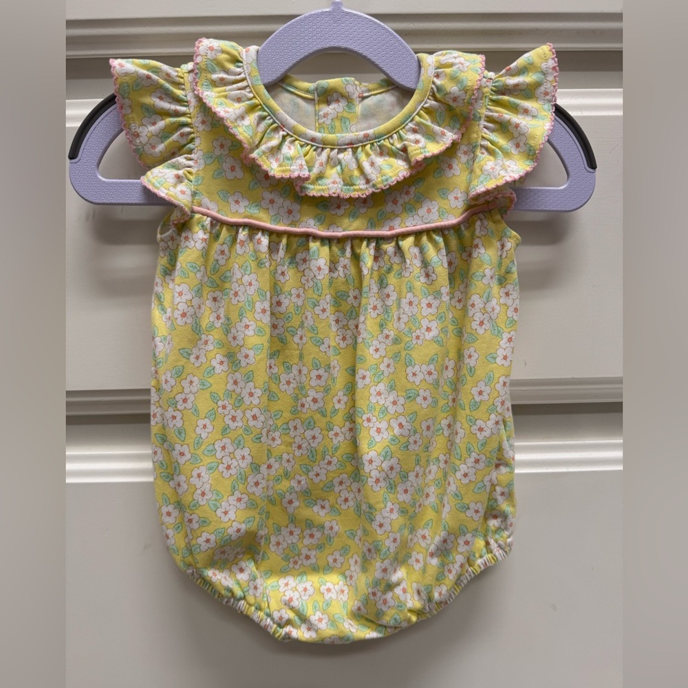 Serendipity by Shrimp & Grits Yellow Floral Bubble Romper 9M
